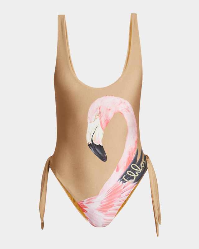 Flamingo Print Cutout One-Piece Swimsuit